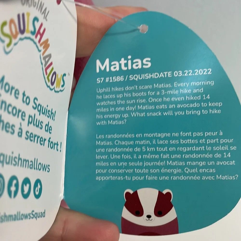 NWT 7” Matias then badger squishmallow - Picture 5 of 5